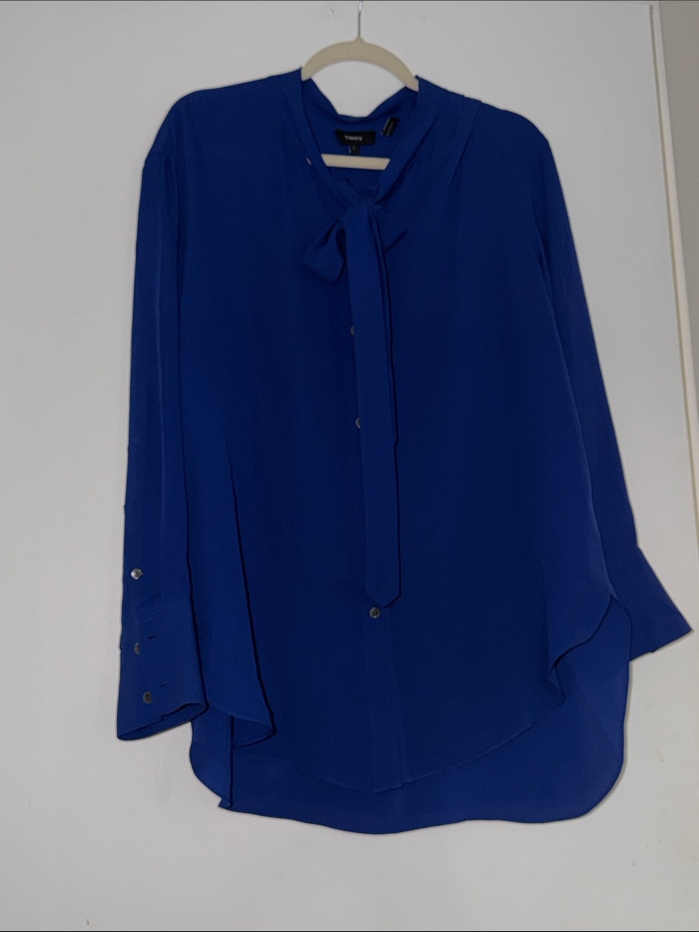Theory Cobalt Tie-Neck Long Sleeve Blouse